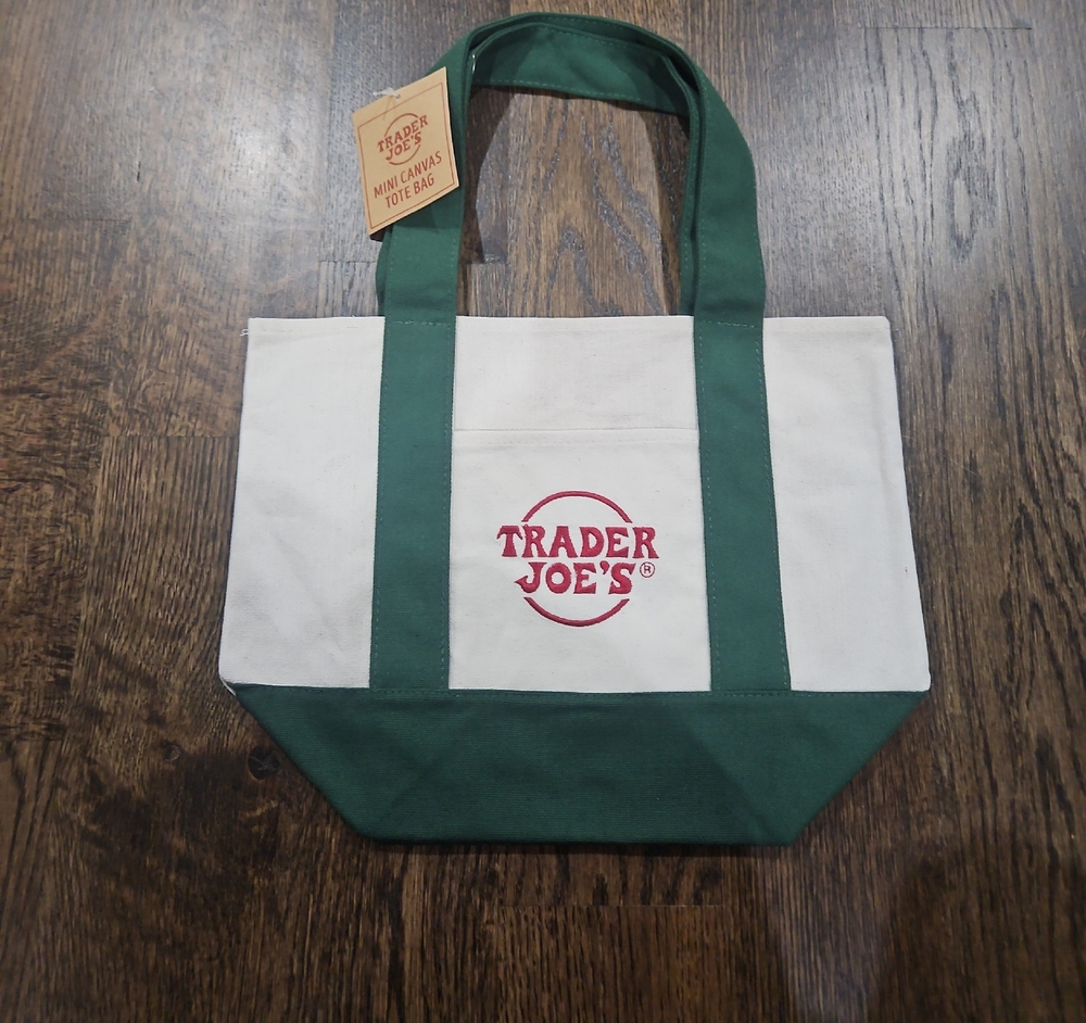 0MINI Trader Joe's Green With Red Logo Canvas Tote Bag-- SHIPS NEXT DAY
